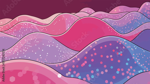 Colorful waves flow across the canvas, creating a vibrant scene of shapes and patterns that invite the viewer to explore