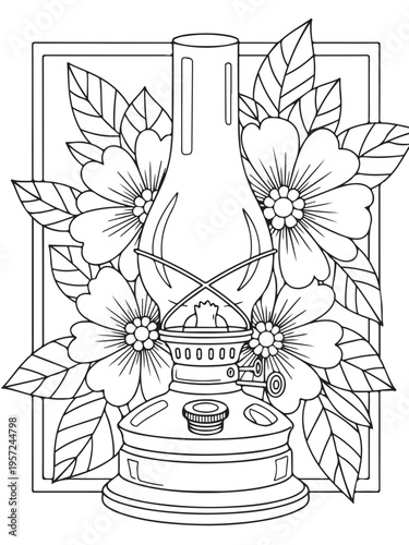 Kerosene lamp folral coloring page 