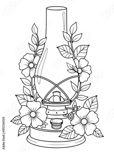 Kerosene lamp folral coloring page 