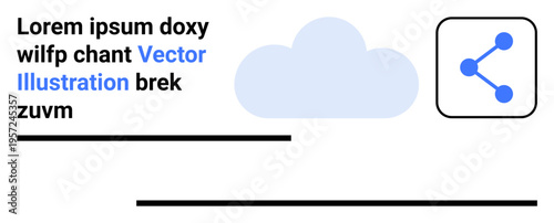 Data sharing, cloud computing, technology interfaces, remote connectivity, digital services, online communication. A cloud and share icon on a plain design layout. Cloud computing and data sharing