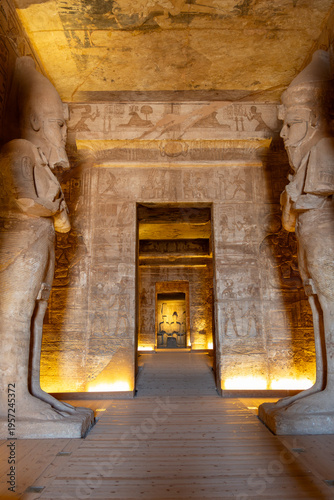 Photos Abu simbel temple's interior view showing towering pharaoh statues, detailed hie