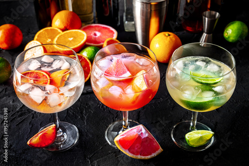 Wallpaper Mural Gin Tonic cocktails in copa glasses at a bar, on a dark background Torontodigital.ca