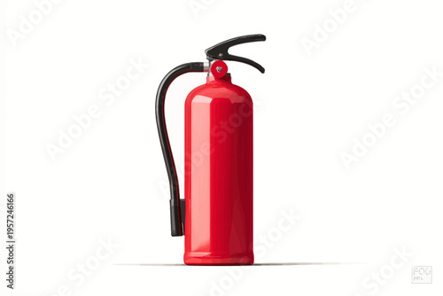 Bright red fire extinguisher with black handle on white background