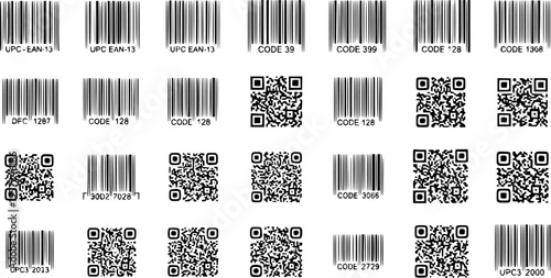 Barcode and QR Code Set: Various Formats for Product Identification  Data Encoding