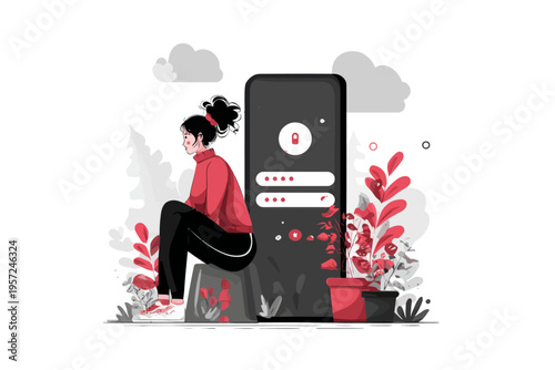 Young caucasian female using smartphone with floral background