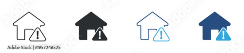 Home alert icon set. House warning, property risk and safety notification concept with alert symbol. Vector illustration.