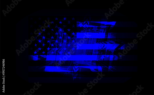 Independence Day. Abstract blue grunge image of the American flag on a black background.