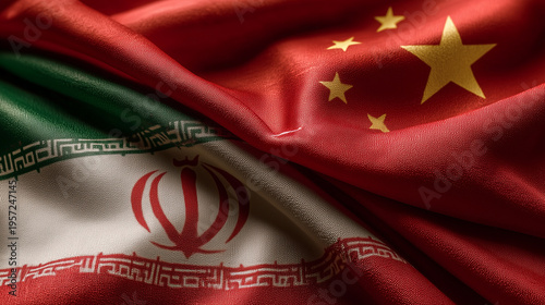 iranian and chinese flag waving together. relations between iran and china