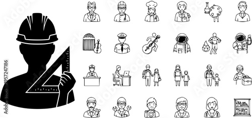 Diverse Occupations Icons Set: A Comprehensive Collection of Career and Job Symbols
