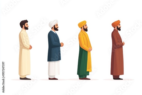 Diverse cultural attire illustration showcasing traditional clothing and headwear of different styles