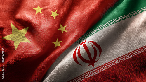 iranian and chinese flag waving together. relations between iran and china