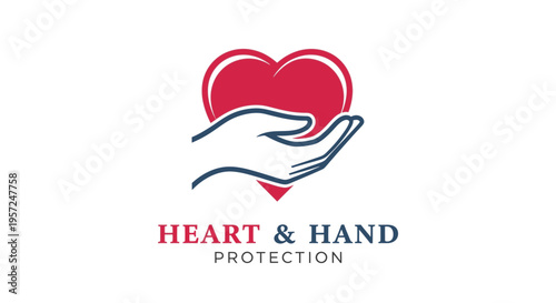 Vector illustration of a hand cradling a red heart, representing care, love, health, charity, support, and protection concept