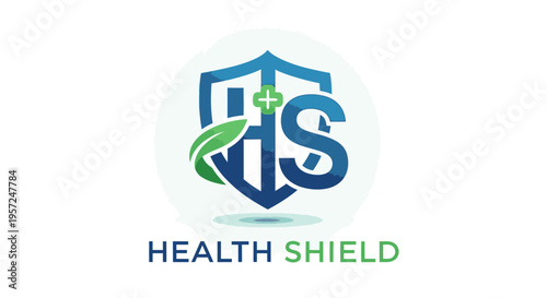 Health Shield Logo with Medical Cross and Organic Leaf Symbol for Wellness, Protection, and Healthcare Concepts