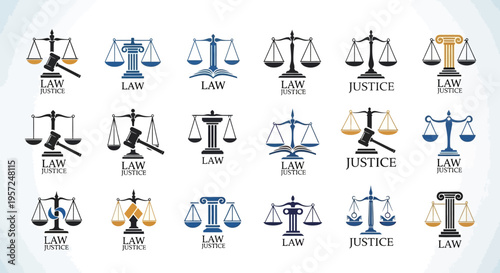 Justice Scales and Gavel Icons Collection: Law and Legal System Symbols