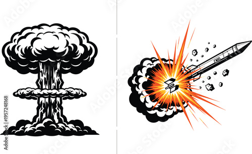 Modern supersonic fighter jet silhouette vector illustration featuring a combat aircraft in flight with missiles for air force defense military projects.