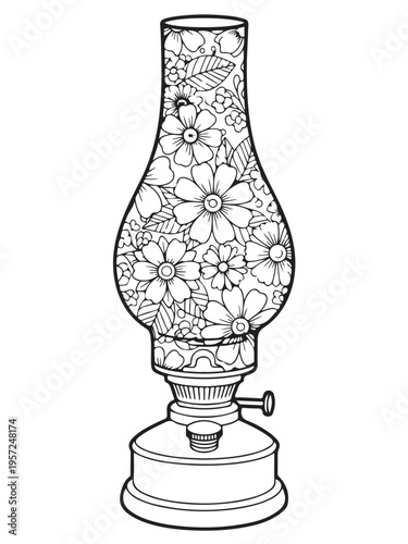 Kerosene lamp folral coloring page 