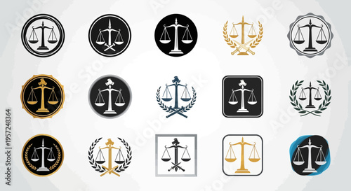 Justice Scales Icons Set: Law, Judgment, Balance, Equality, Legal Symbols Collection