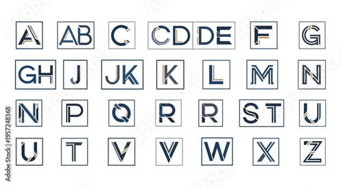Alphabet Letters A-Z in Square Frames, Modern Design, Typographic Elements