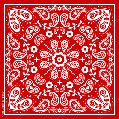 Red Paisley Bandana Floral Ornamental Mandala Pattern