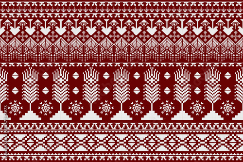 Red Cross stitch ethnic pattern abstract background.