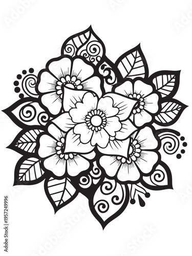 Photos Brown henna floral design coloring page