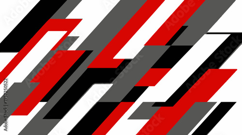Abstract geometric pattern with dynamic diagonal stripes in red, black, white, and gray colors creating a modern design.