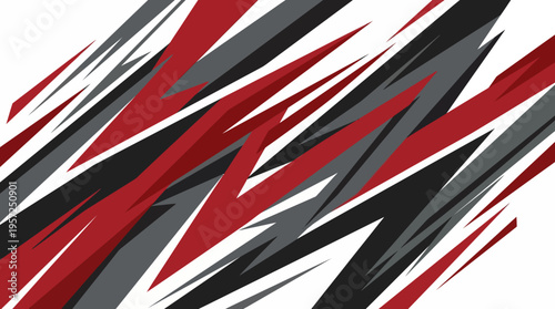 Dynamic abstract background with sharp, jagged diagonal lines in red, grey, and white, creating a modern and aggressive graphic design.