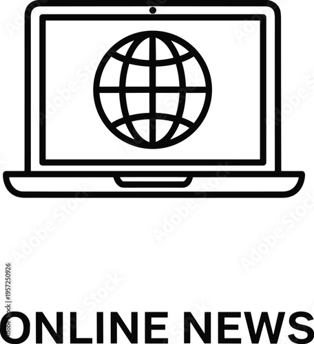 Online News Laptop Globe Icon Digital Media Journalism Internet Information Website Global Communication Technology Vector Illustration