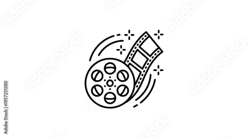 Movie Reel and Filmstrip Icon in Outline Style
