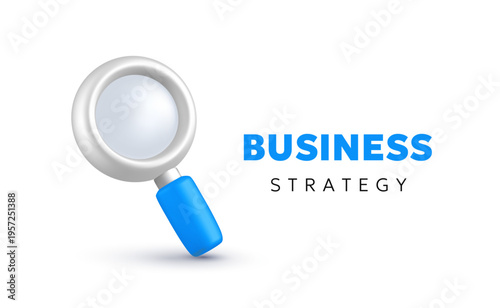 3d mesh magnifying glass icon with text, magnifier for marketing analysis and business planning. Realistic vector template with typography for market research, discovery and success