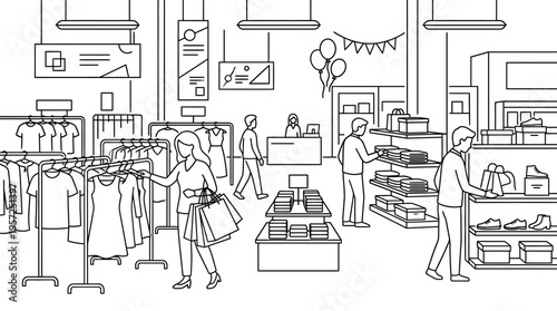 Black and White Sketch Inside a Retail Store