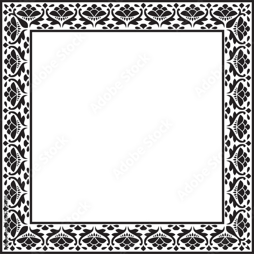Vector black monochrome square national Indian ornament. Rectangle, border, ethnic Hindu frame.
