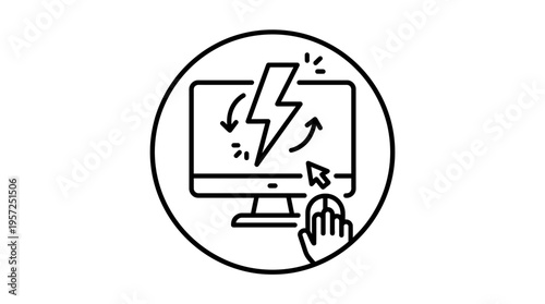 Computer Problem Icon in Thin Line Art Style