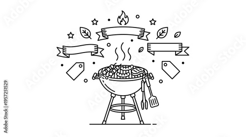 Grilling Barbecue Design with Ribbons and Decorative Elements