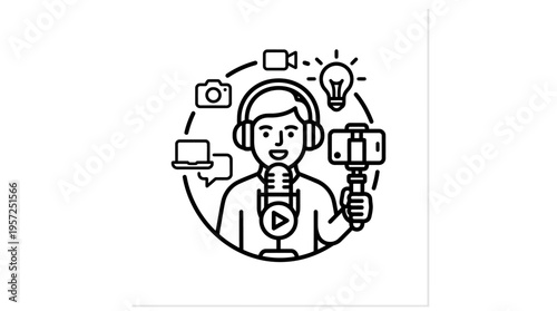 Young Blogger with Equipment for Content Creation