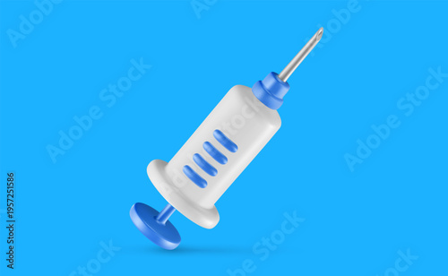 3d mesh medical syringe icon, plastic hypodermic needle for vaccination, injection and healthcare. Realistic vector illustration for vaccine, laboratory research and clinical treatment