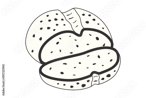 Hand‑drawn bread loaf topped with pumpkin seeds, isolated on white background. Ideal for bakery, cooking, grain products, artisan bread and culinary illustration themes.
