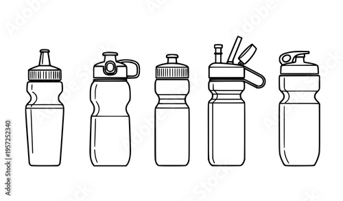 Outline Sports Water Bottle Set with Reusable Drink Containers and Different Lid Types for Fitness, Gym, Outdoor Activities, and Hydration Design