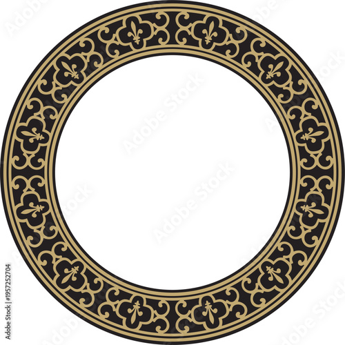 Vector gold and black round classic renaissance ornament. Circle, ring, european border, revival style frame