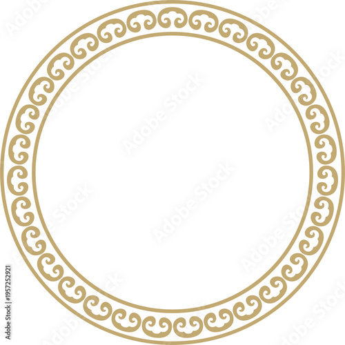 Vector round gold ancient Russian ornament. Slavic border, frame. Circle, ring. Painting of the royal chambers.