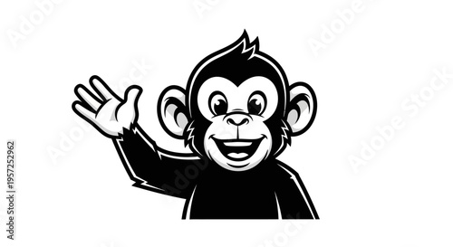 Monkey cartoon character waving hand 2.