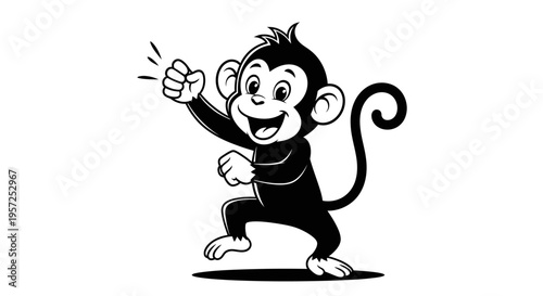 Monkey cartoon character with fist raised.