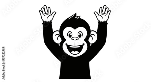 Monkey cartoon character with hands up.