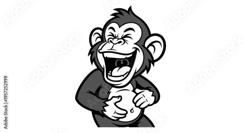 Monkey cartoon laughing with hands.
