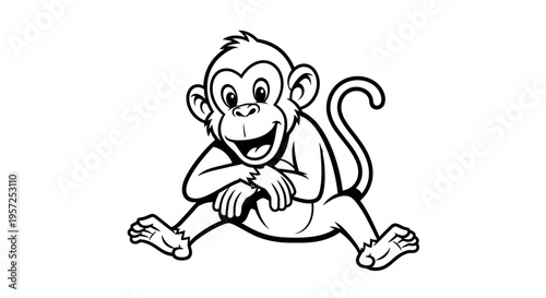 Monkey Sitting on Floor Smiling Wide.