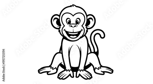 Monkey Sitting Smiling Cartoon Character Face.
