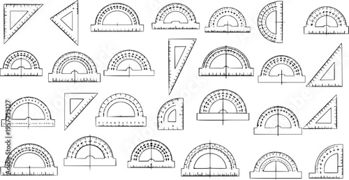 Set Squares and Protractor Illustration: Geometric Drawing Tools for Measurement and Geometry