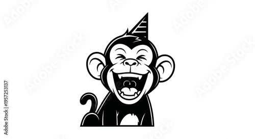 Monkey Wearing Party Hat Smiling 1.