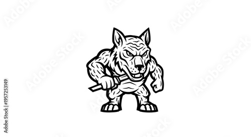 Muscular cartoon wolf with aggressive stance.
