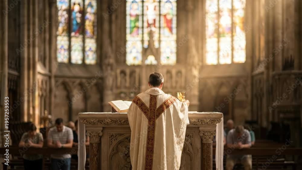 Religious Mass Video Stock Priest raising the host during a catholic mass in a church ...